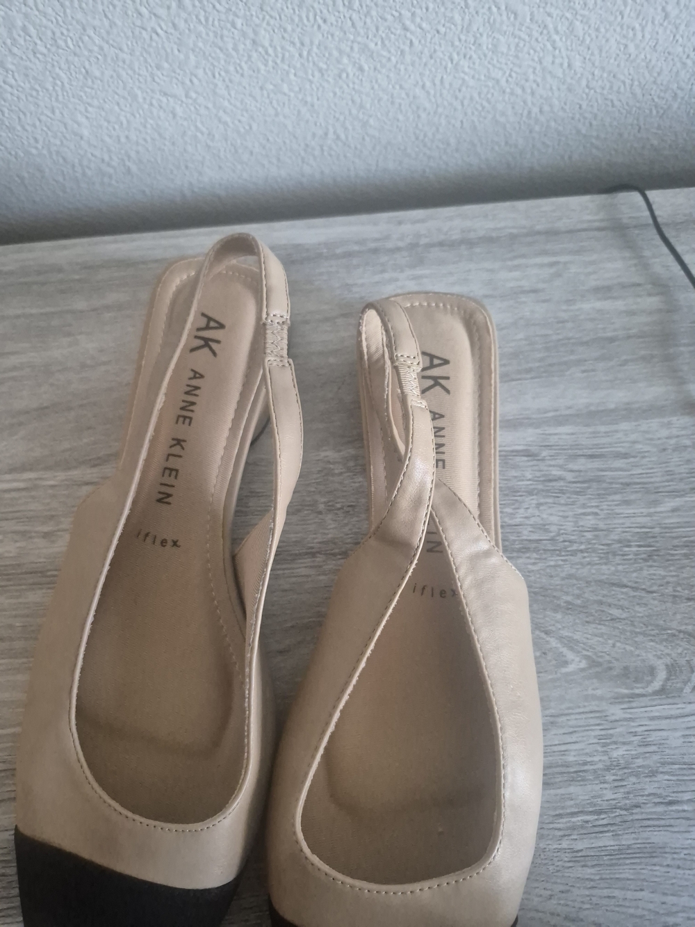 Anne Klein Two-Tone Beige and Black Slingback Flats
